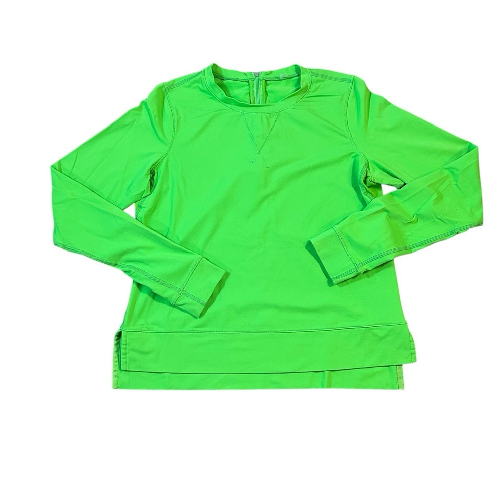 Lululemon Shirt Women's 6‎ Green Run Warm Up Crew Long Sleeve Zipper Reflective